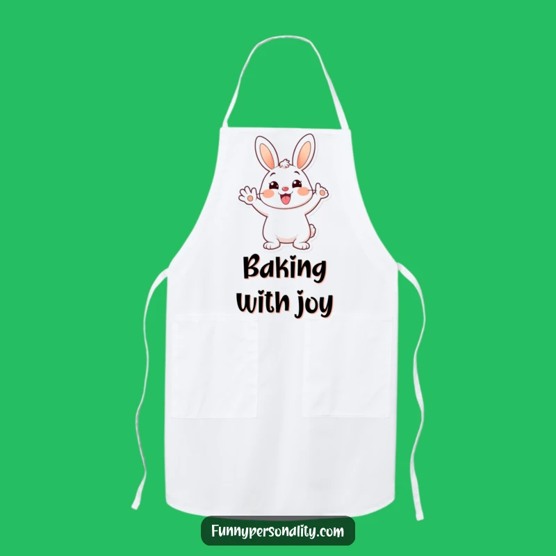 Funny Bunny Apron: Cheerful Waving Cartoon Rabbit, Humorous Kitchen Gift