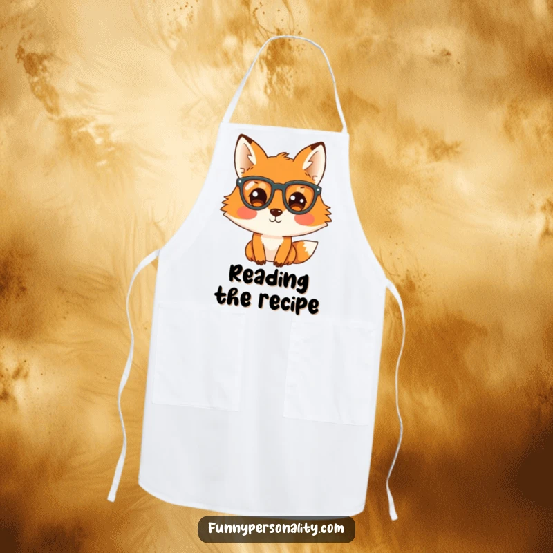 Funny apron shows a curious fox in glasses, peeking over the counter, making cooking sessions more amusing.