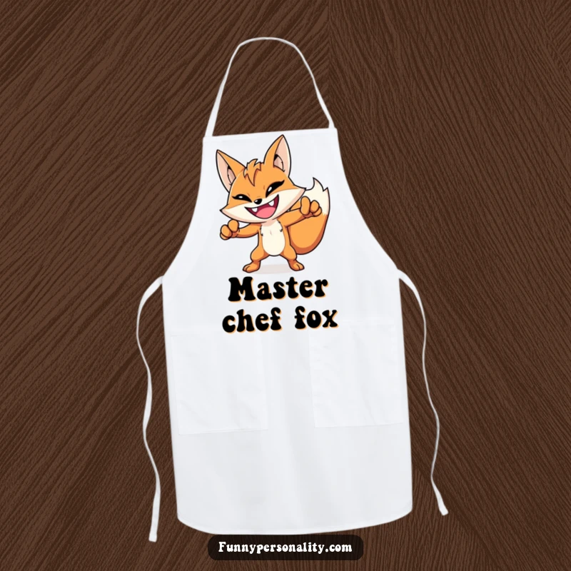 Funny hero fox apron with a grinning fox striking a heroic pose, ideal for protecting clothes during any task.