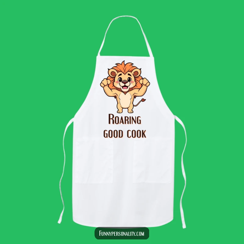 Funny Lion Apron: Cook Up Laughs with Tiny Biceps Kitchen Power!