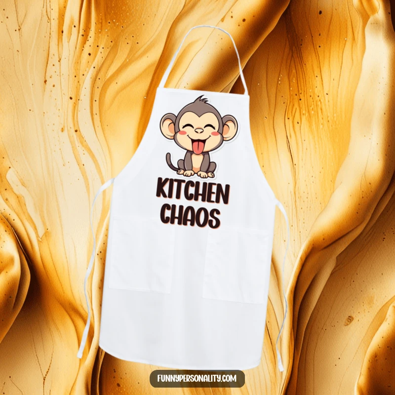 Funny Apron: A silly monkey making a funny face and sticking out its tongue, ideal for cooks who love to have fun.