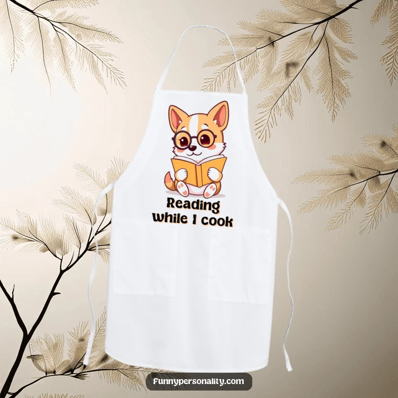 Funny Apron: A dog wearing a monocle reads a book with keen interest, adding a touch of learned humor to the kitchen.