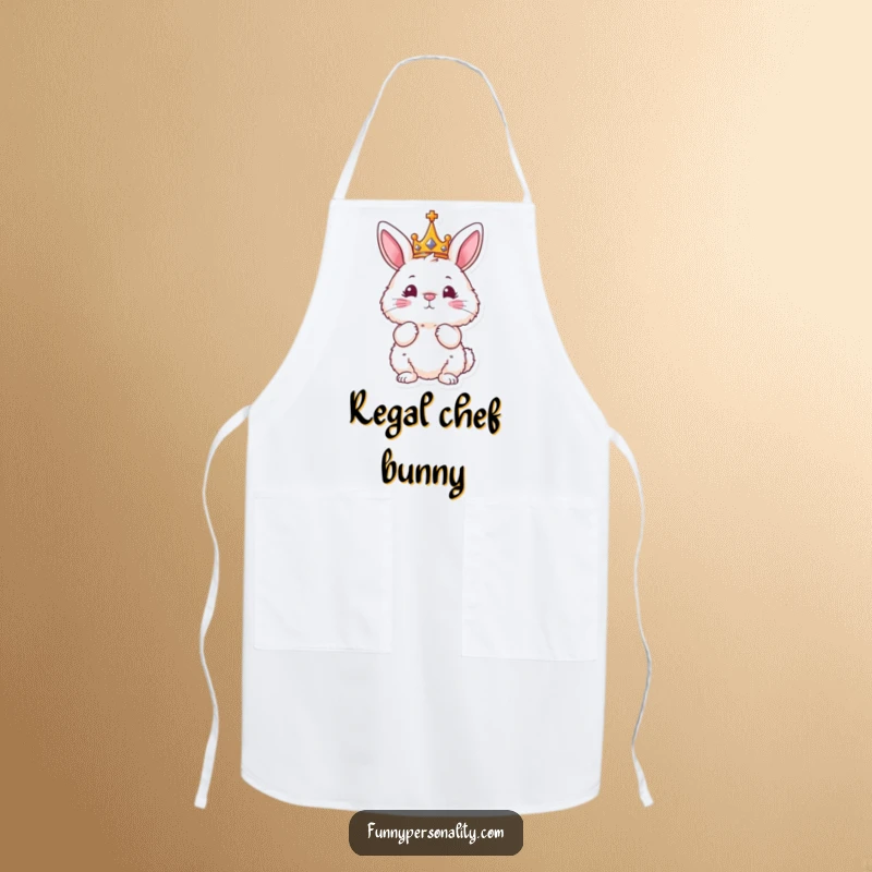 Funny apron with a fluffy bunny wearing a crown, making kitchen duties feel more distinguished.