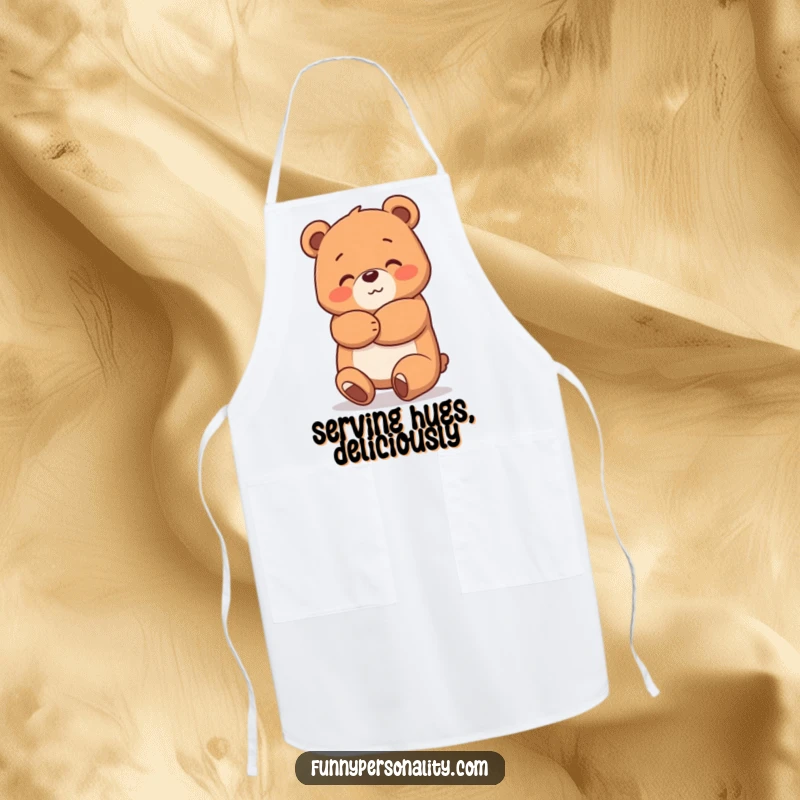 Funny Bear Hug Apron featuring a happy bear character giving a warm hug, bringing cheer to any culinary adventure.