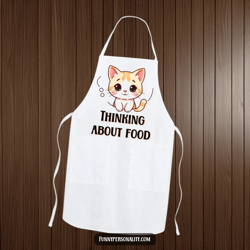Funny Cat Apron showcasing a curious cat peeking out from a thought bubble, perfect for kitchen intrigue.