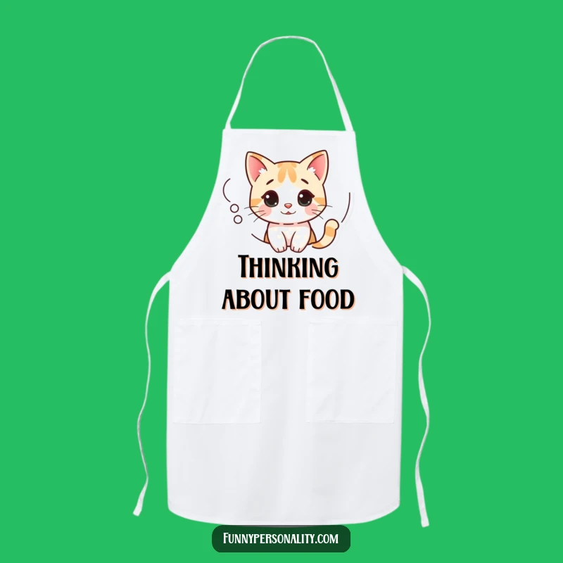 Funny Curious Cat Apron: Kitchen Whimsy with Pondering Kitty in Thought Bubble, Perfect Gift