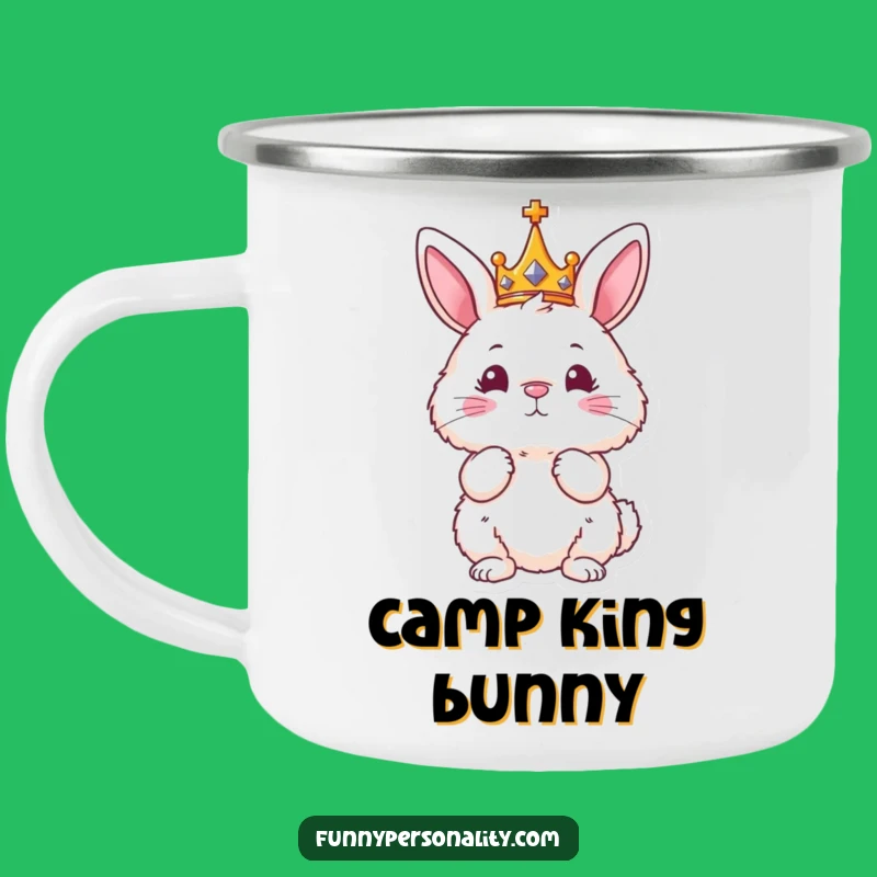 Funny Bunny King Camping Mug - Enamel Regal Character Cup