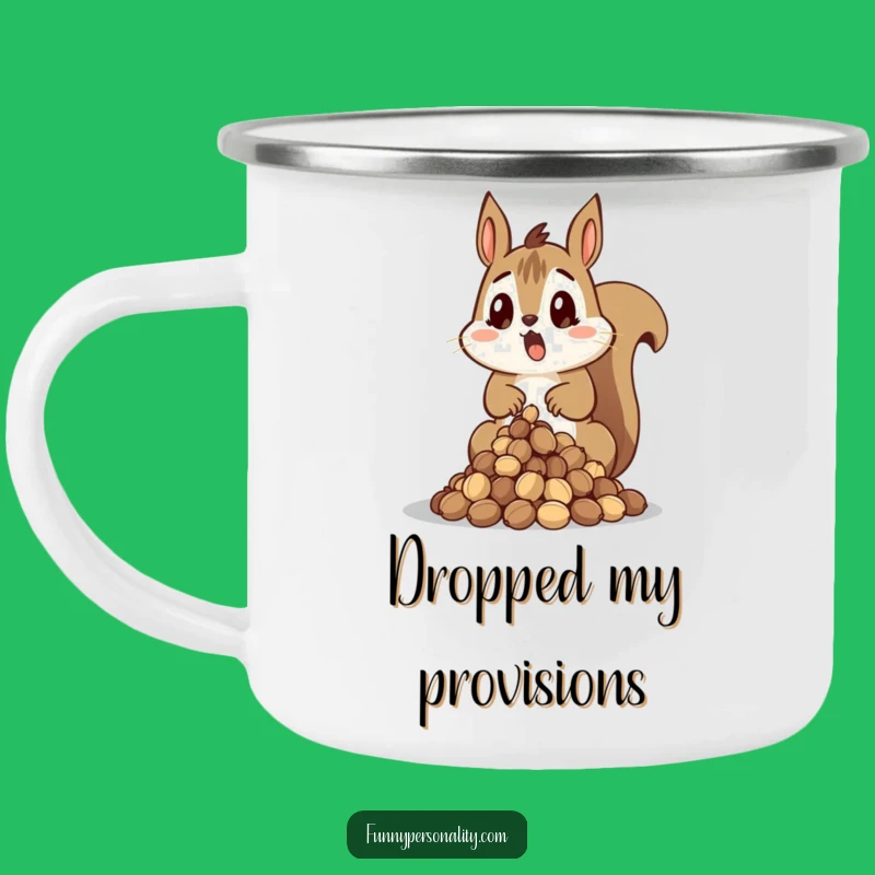 Funny Surprised Squirrel Camping Mug: Outdoor Mishaps with Dropped Nuts, Gift
