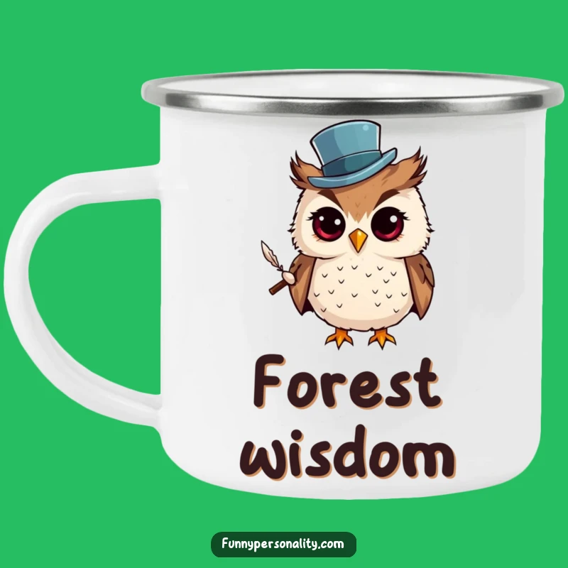 Funny Owl Top Hat Camping Mug - Curious Enamel Cup for Wise Adventures