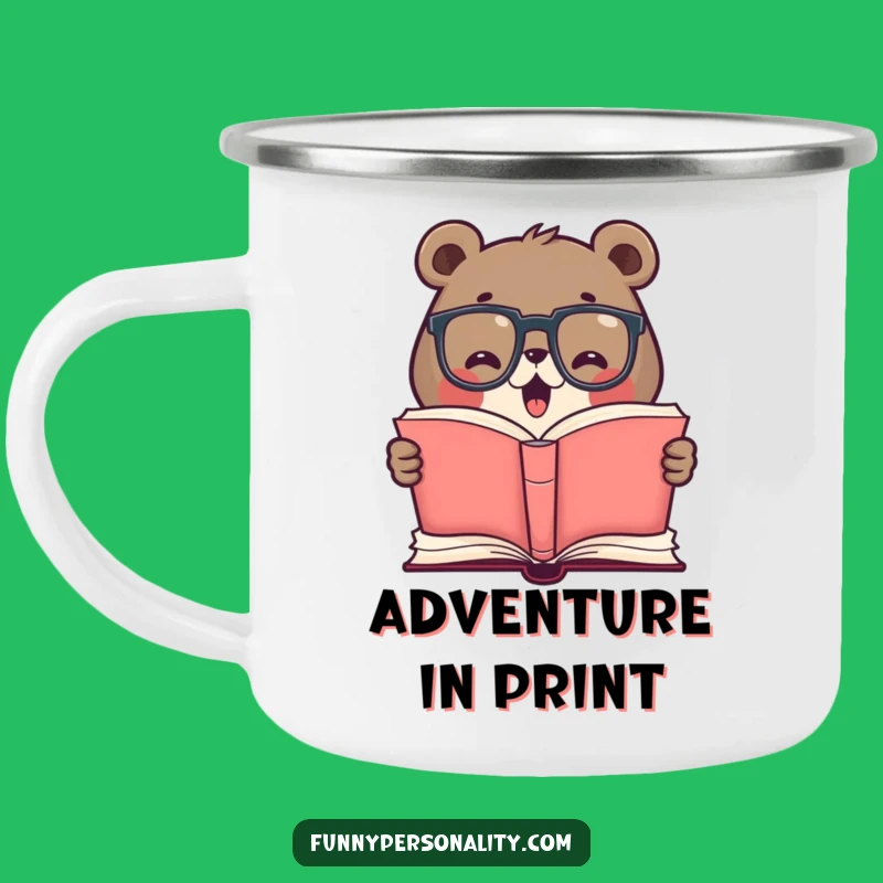 Funny Bear Reading Enamel Mug - Adventure Scholar Funny Gift