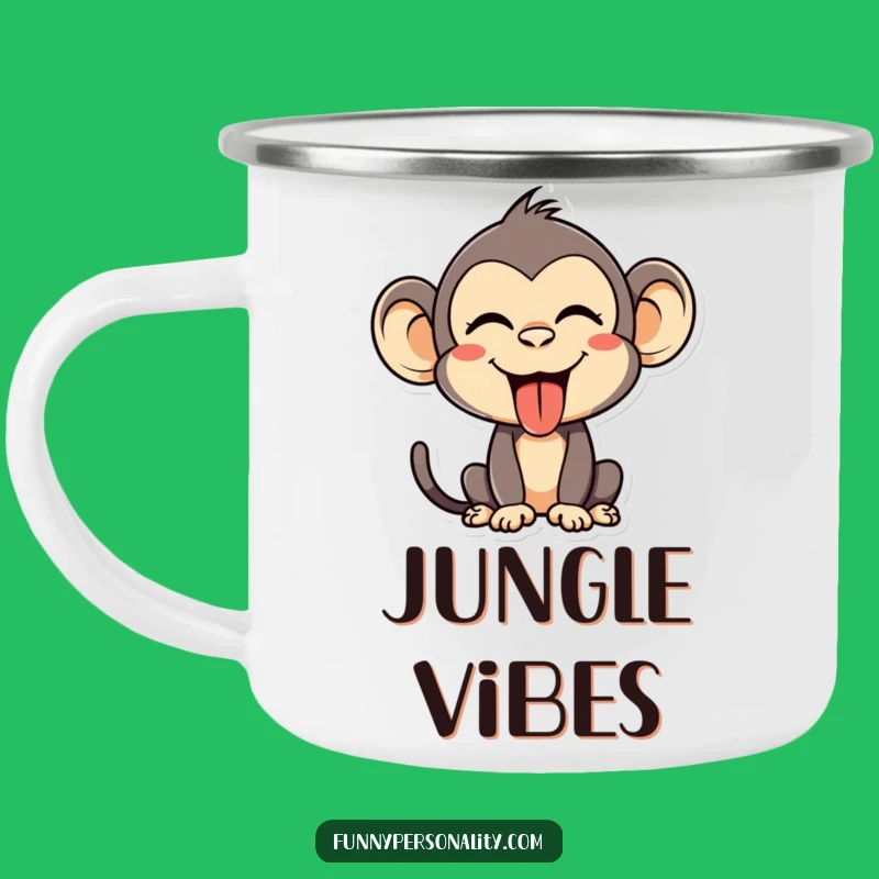 Funny Monkey Face Camping Mug - Silly Enamel Cup for Outdoor Smiles