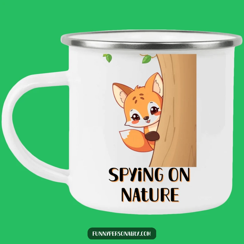 Funny Fox Peeking Camping Mug: Durable Cartoon Animal, Outdoor Mischief Gift