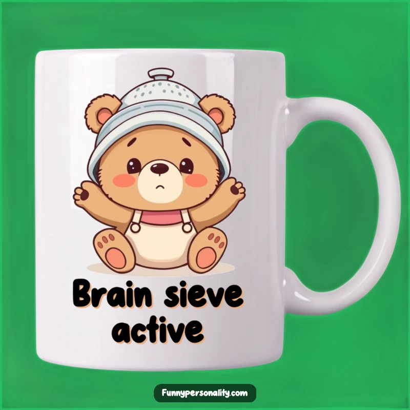 Funny Confused Bear Cub Mug: Silly Colander Hat Gift