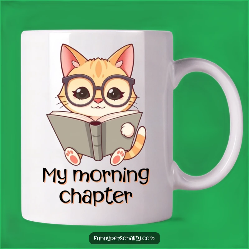 Funny Cat Reader Mug - Silly Character with Glasses, Hilarious Book Lover Gift