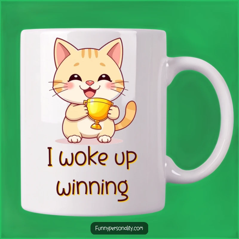 Funny Cat Trophy Mug - Grinning Winner's Gift for Pet Lovers