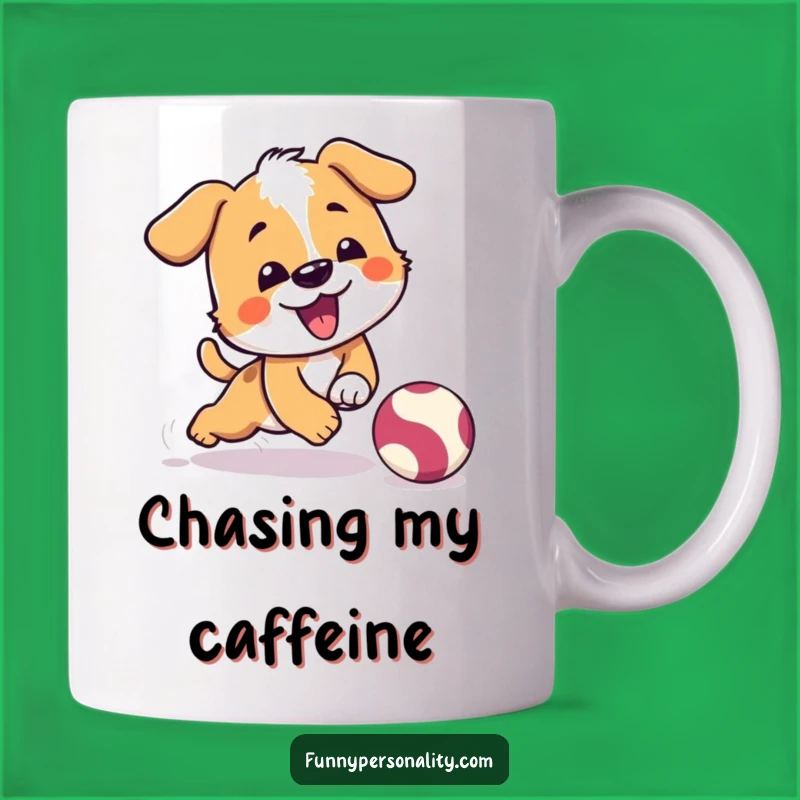 Funny Dog Tripping Mug - Playful Pup Chasing Ball, Hilarious Pet Lover Gift