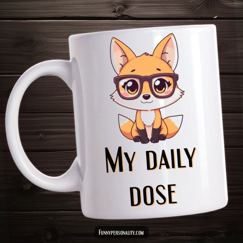 Funny Fox in Glasses Mug: A smart fox with big glasses peeks playfully, symbolizing curiosity and knowledge. A great funny gift.