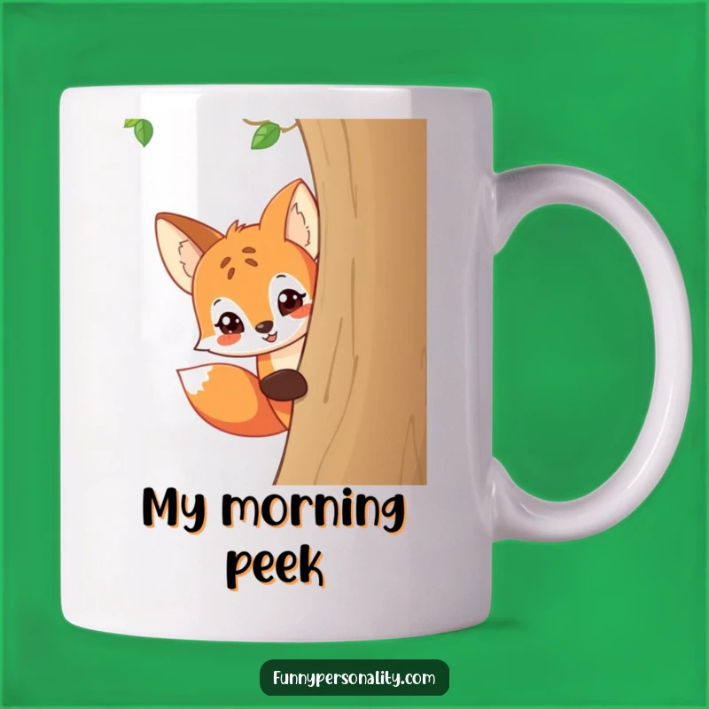Funny Fox Peeking Mug: Mischievous Cartoon Animal, Playful Forest Humor Gift