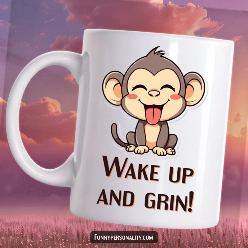Funny Mug: A silly monkey making a hilarious face and sticking out its tongue, embodying playful mischief and cheeky humor.
