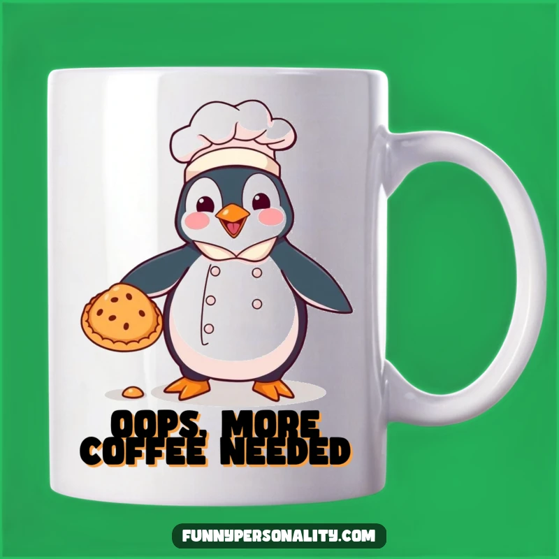 Funny Penguin Chef Pie Drop Mug: Hilarious Kitchen Mishap Gift for Foodies
