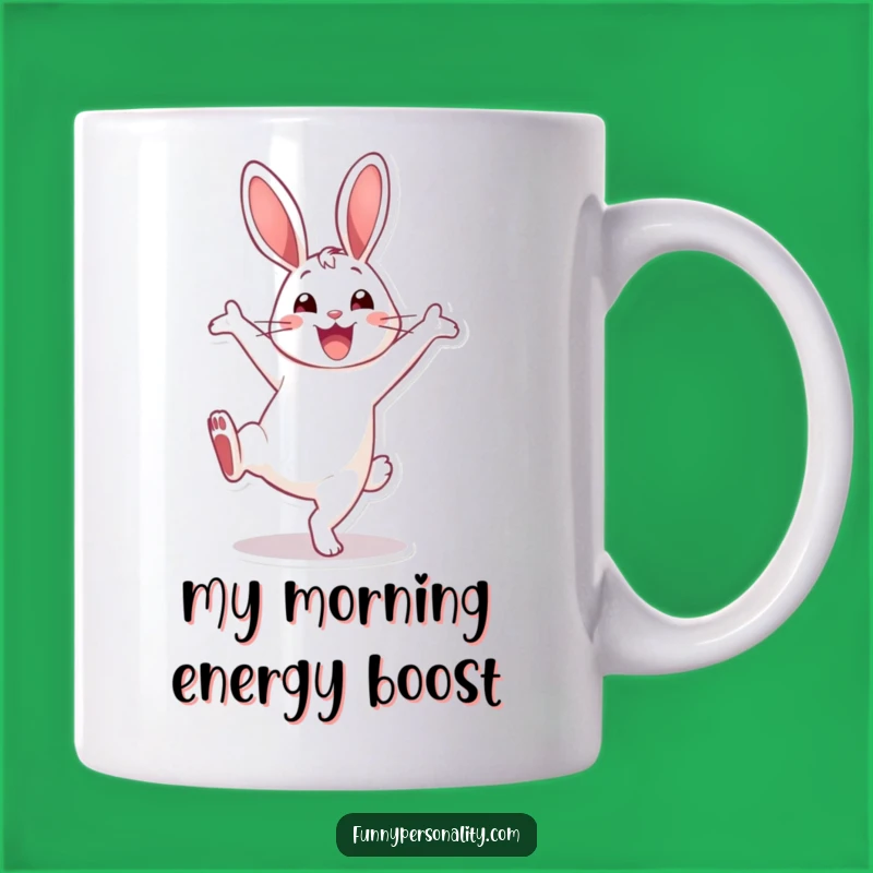 Funny Rabbit Cartwheel Mug: Energetic Character Smiling, Perfect Funny Gift Idea