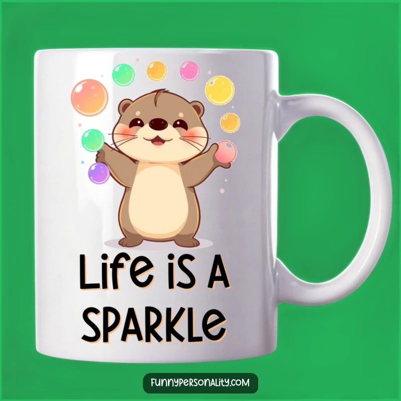 Funny Happy Otter Mug: Juggling Orbs, Joyful Creature, Perfect Funny Gift for Animal Lovers