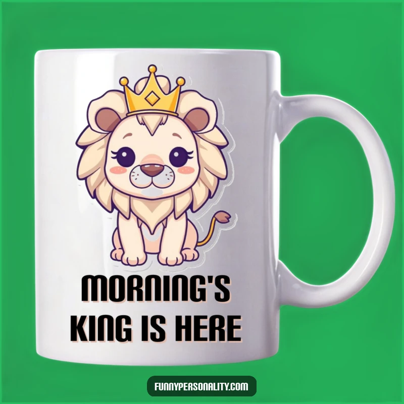 Funny Lion King Mug: Triumphant Lion with Crown, Majestic Funny Gift Idea