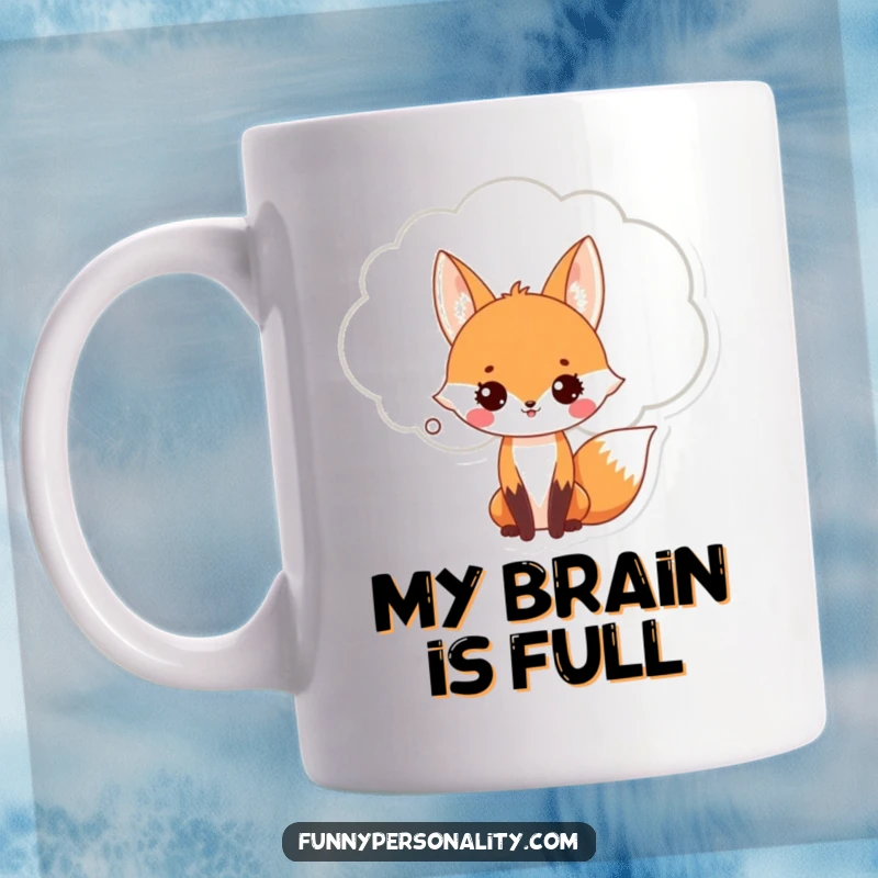 Funny Fox Mug with a Giant Thought Bubble: A clever fox ponders amusingly. Perfect for coffee lovers, gift seekers.
