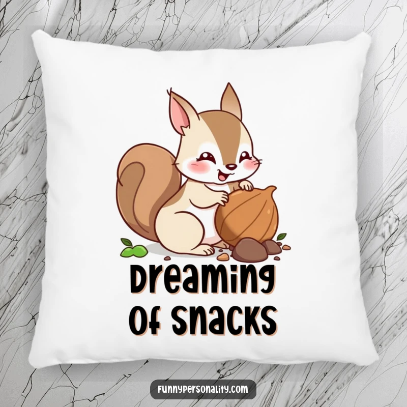 Funny squirrel pillow showing a squirrel character burying a nut, perfect for adding whimsical comfort.
