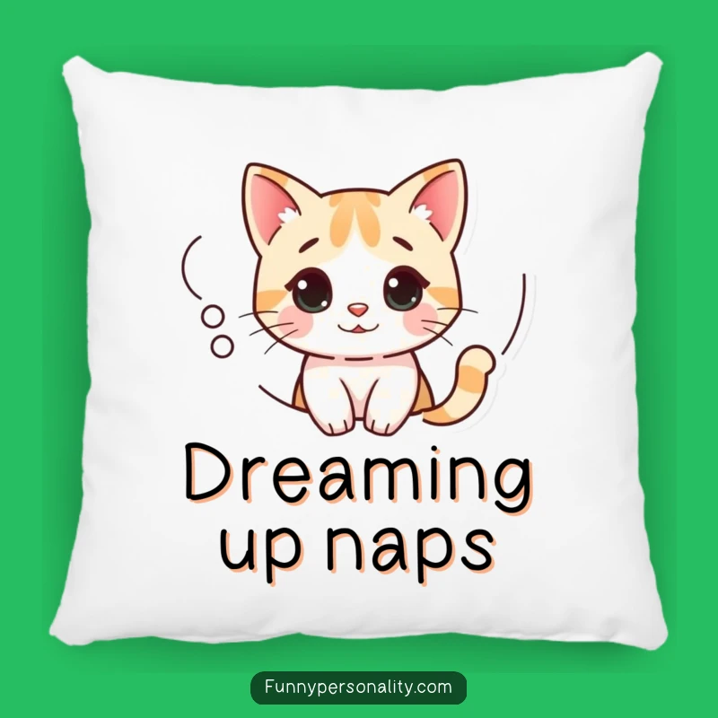 Funny Curious Cat Pillow: Cozy Comfort with Pondering Kitty in Thought Bubble, Ideal Gift