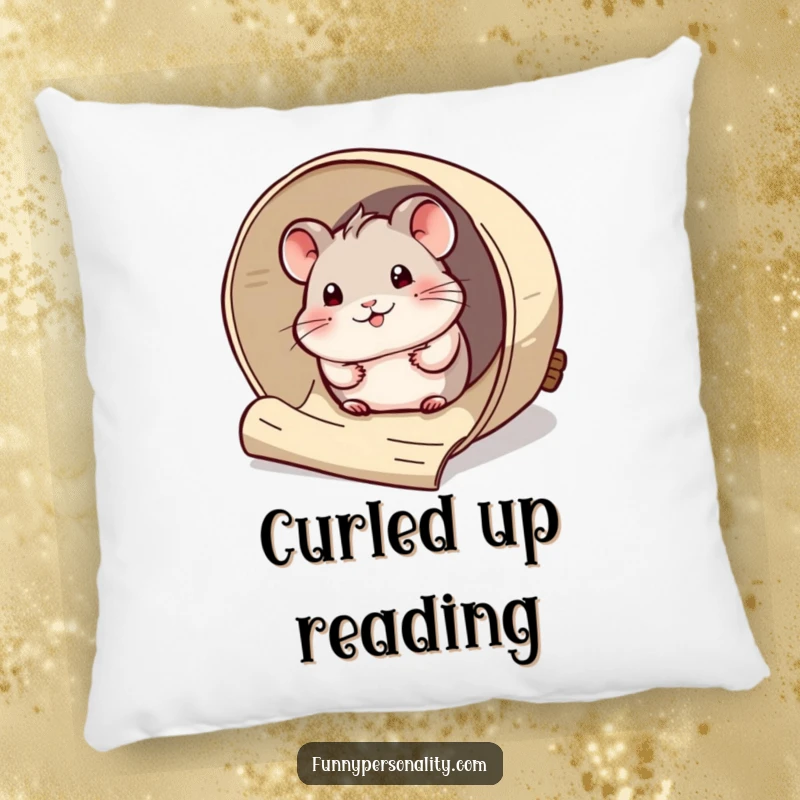 Funny Pillow: A curious hamster peeks out from a giant rolled-up scroll, offering comfort and humor as a gift.