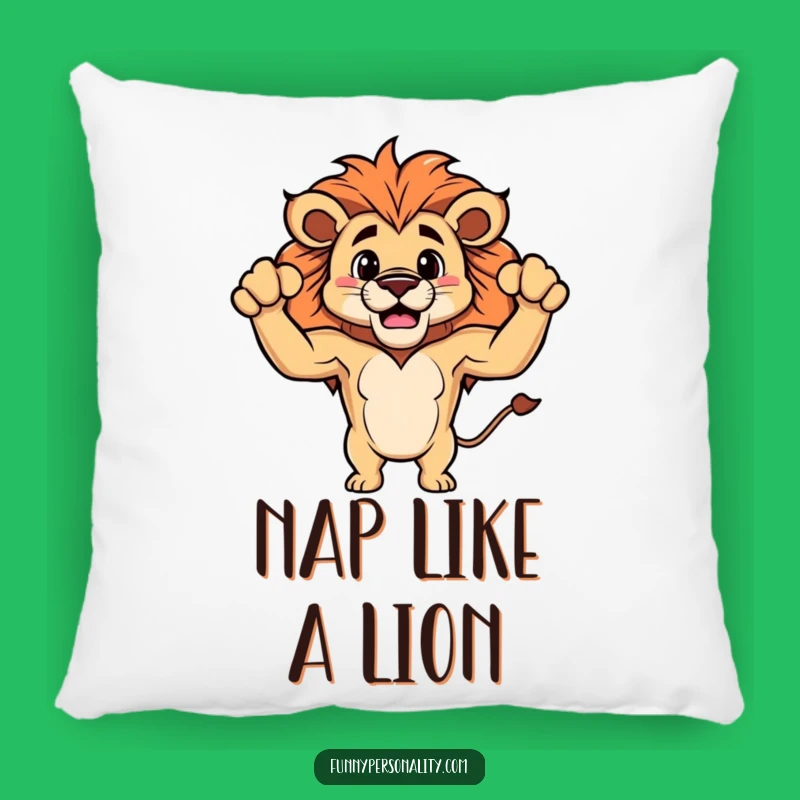 Funny Lion Pillow: Cuddle Up with Comedy and Tiny Biceps Power!