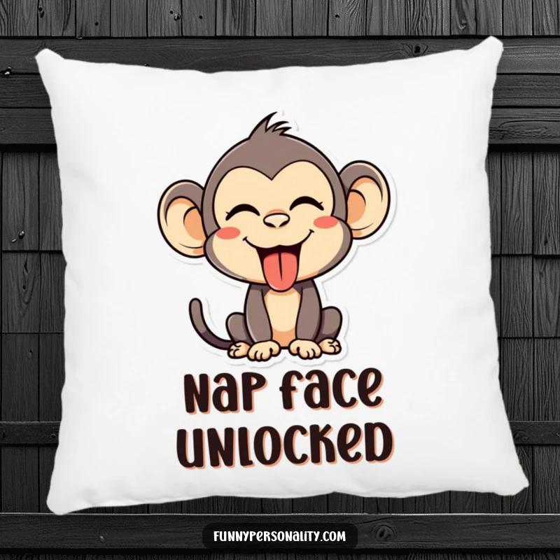 Funny Pillow: A silly monkey with a funny face and tongue sticking out, offering soft comfort and a dose of primate humor.