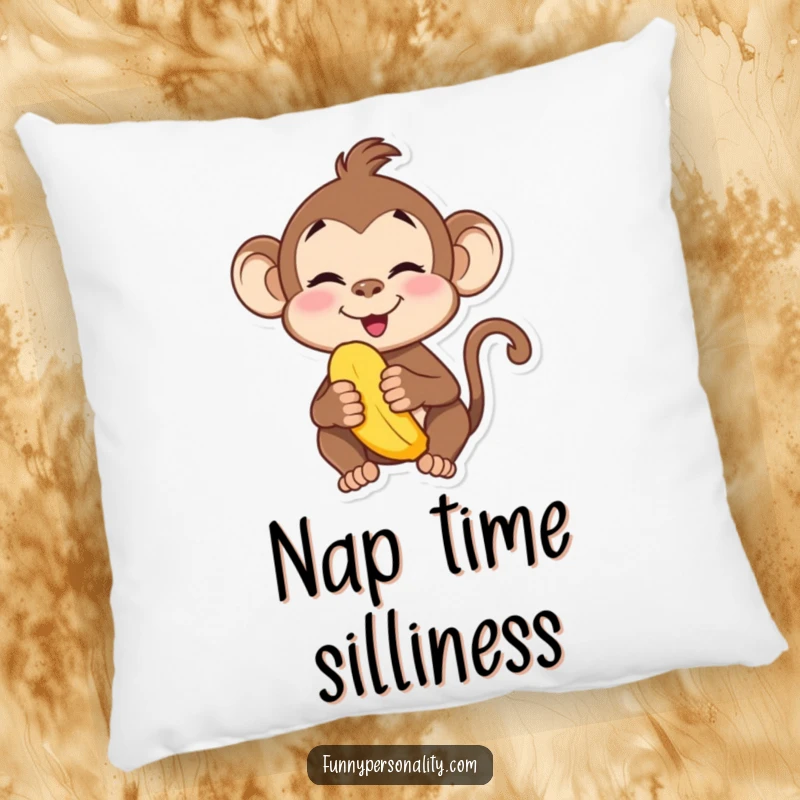 Funny pillow featuring a playful monkey making a silly face, banana in hand. Soft and humorous.