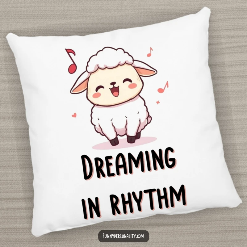 Funny Sheep Pillow: A plush pillow featuring a joyful sheep character headbanging with pure musical delight.