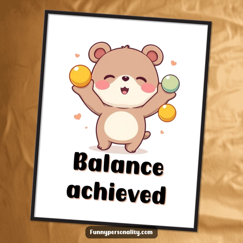 Funny Bear Juggling Digital Art Print: A high-resolution illustration of a smiling bear gleefully juggling colorful balls, ready for printing.