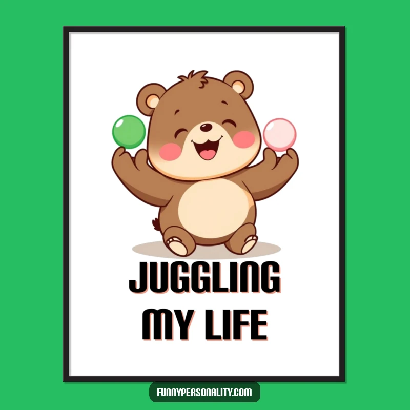Funny Bear Juggling Digital Art Print: Joyful Decor, Perfect Gift