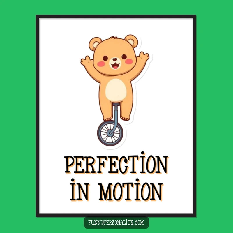Funny Bear Unicycling Digital Art Print - Cute Character Decor for Instant Joy