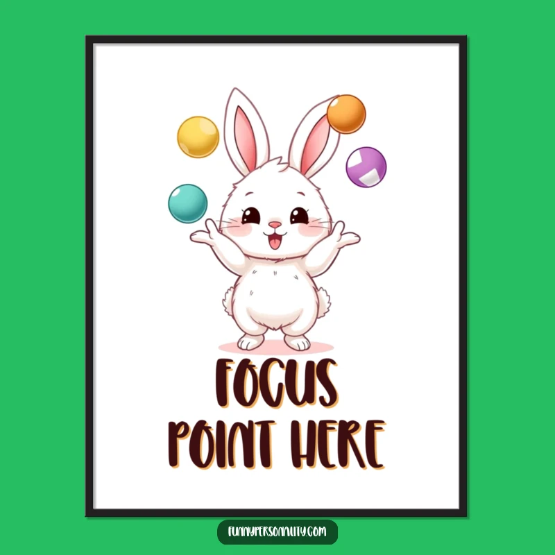 Funny Bunny Juggling Digital Art - Whimsical Cartoon Character Print, Gift Idea