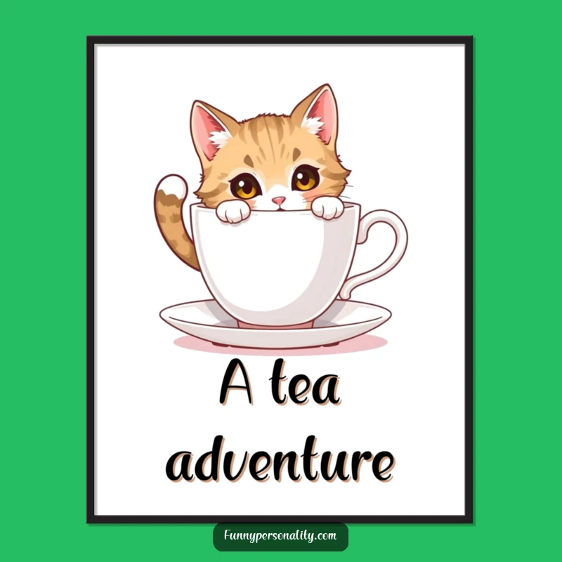 Funny Cat Digital Print: Tea Curiosity Art, Instant Smiles, Unique Funny Gift