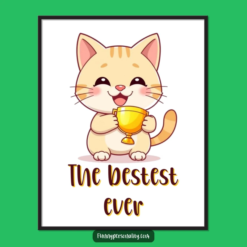 Funny Cat Trophy Digital Art Print - Grinning Winner's Decor for Instant Pride