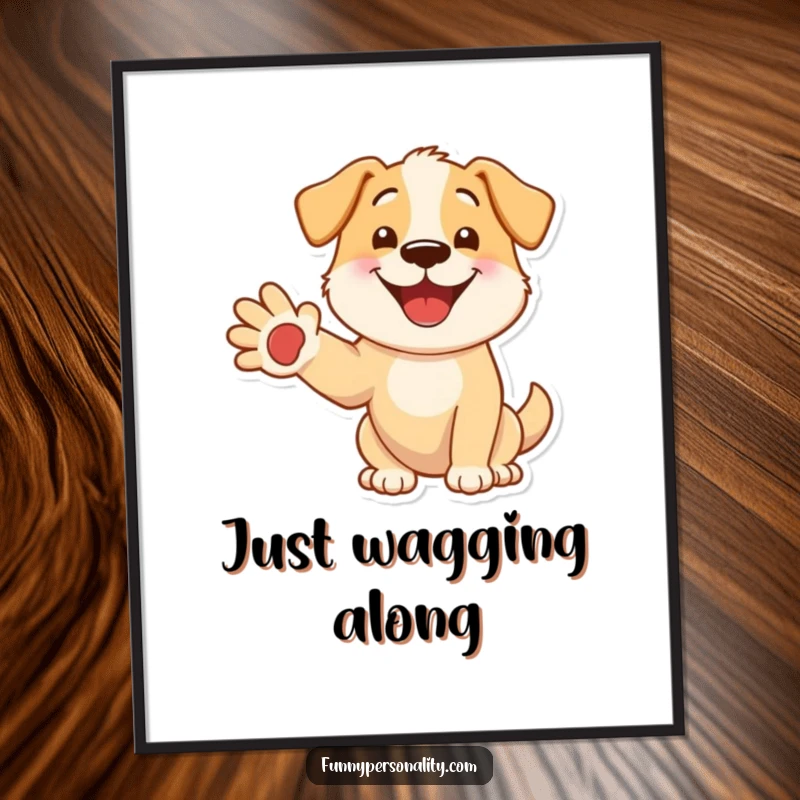 Funny dog digital art print featuring a happy dog extending its paw, perfect for instant, joyful, and humorous home decor.
