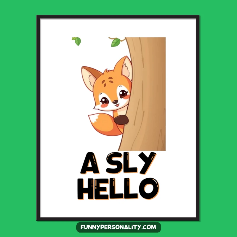 Funny Fox Peeking Digital Art: Mischievous Cartoon Download, Instant Humor Decor