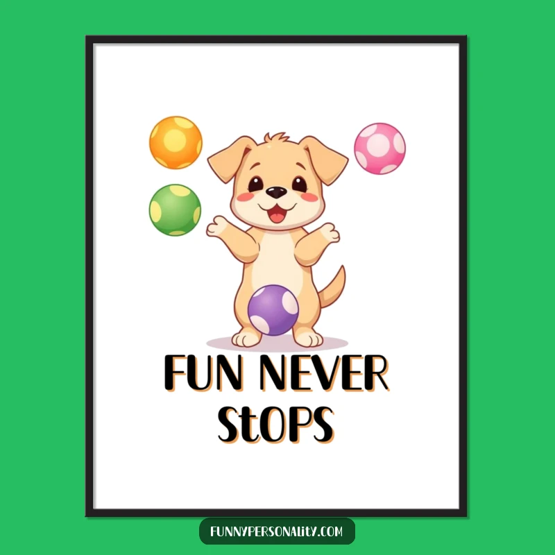 Funny Puppy Juggling Digital Art Print - Playful Decor for Instant Joy