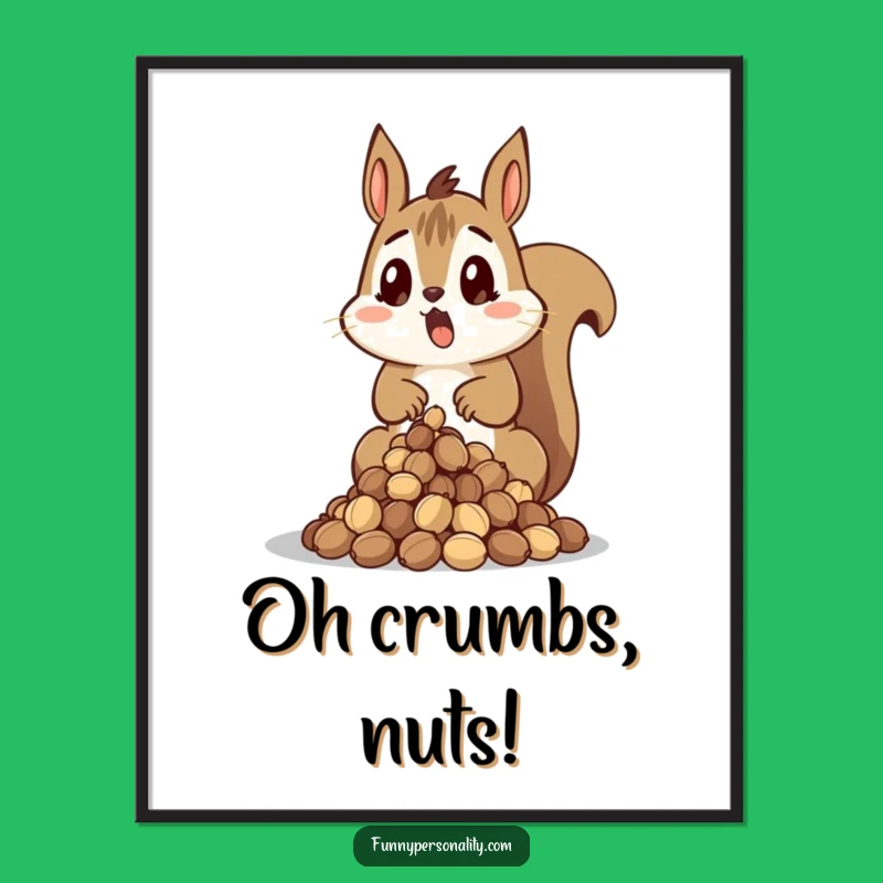 Funny Surprised Squirrel Digital Art: Dropping Nuts, Instant Funny Gift for Walls