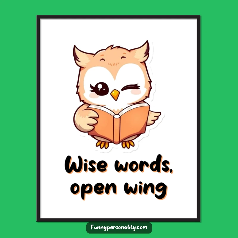 Funny Winking Owl Reading Digital Art: Hilarious Book Lover Decor