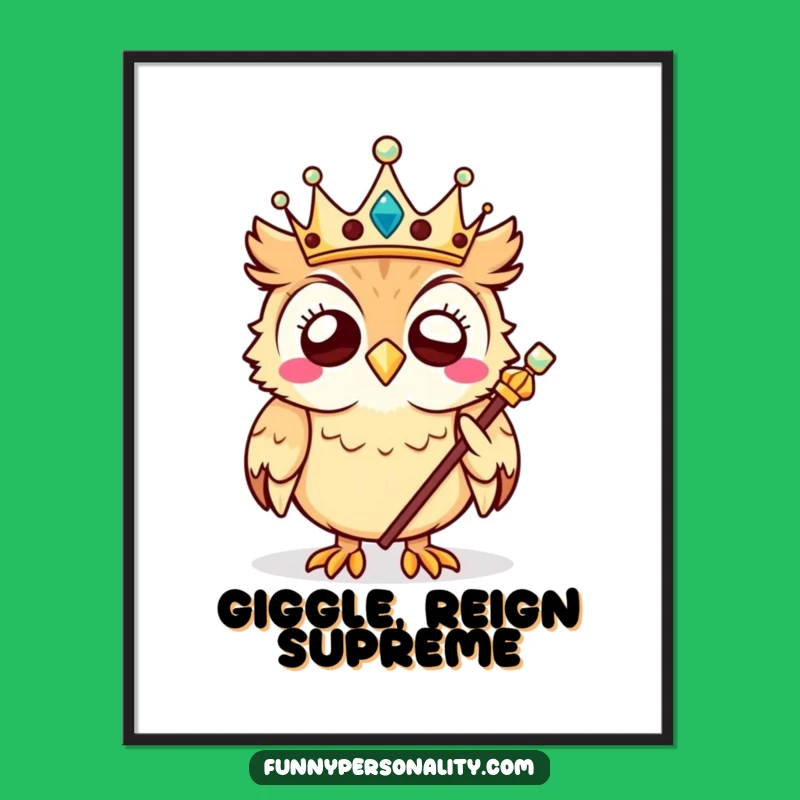 Funny Owl King Digital Art Print: Adorn Your Walls with Giggling Regal Art