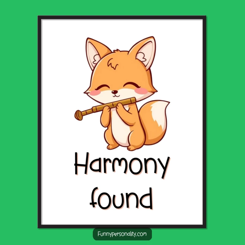 Funny Fox Flute Digital Art - Whimsical Cartoon Print, Gift Idea