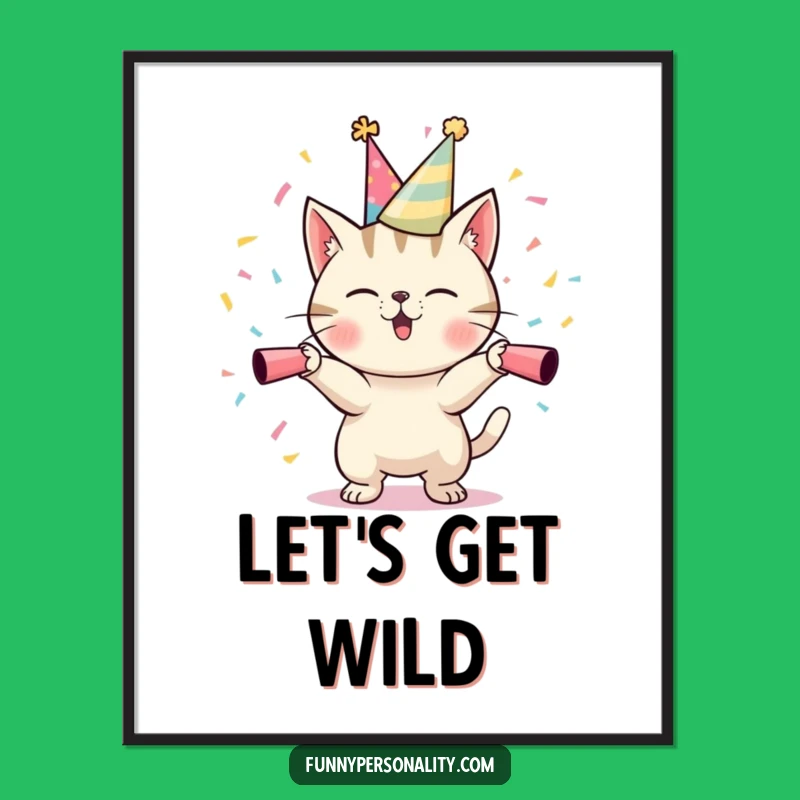 Funny Cat Party Digital Art: Instant Festive Decor, Printable Funny Gift