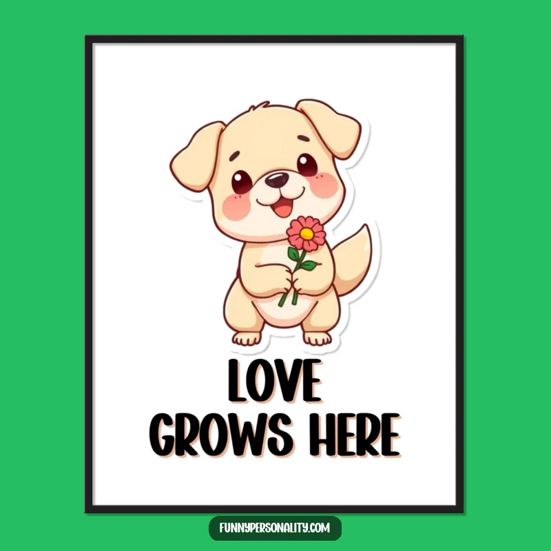 Funny Dog Flower Digital Art - Whimsical Cartoon Print, Gift Idea